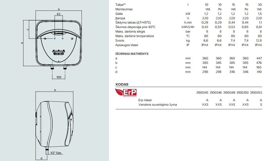 Elektriboiler ANDRIS LUX ECO 10L, alumine hind ja info | Veeboilerid | hansapost.ee