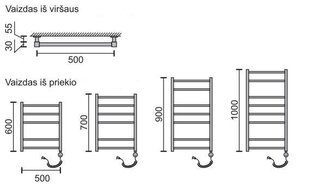 Elektriline käterätikuivati Rosela Kantata küttekehaga, 500x700 mm, 200W цена и информация | Полотенцесушители | hansapost.ee