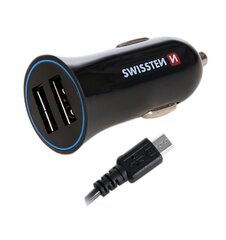 Swissten Премиум Автомобильная зарядка 12 / 24V / 1A+ 2.1A + кабель Micro USB  150 cm Черная цена и информация | Зарядные устройства для телефонов | hansapost.ee