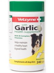 Пищевая добавка для собак Vetzyme с чесноком (240 табл.) цена и информация | Витамины, добавки, средства от паразитов для собак | hansapost.ee