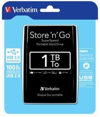 Внешний жесткий диск Verbatim Store 'n' Go, 2,5 дюйма, 1 ТБ, USB3.0 цена и информация | Жесткий диск Seagate ST1000VX005 | hansapost.ee
