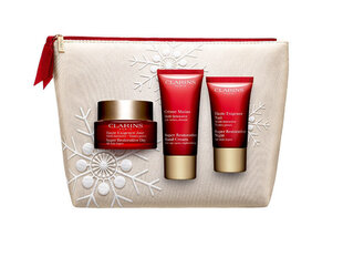 Kosmeetikakomplekt Clarins Super Restorative: päevakreem 50 ml + öökreem 15 ml + kätekreem 30 ml + kosmeetikakott цена и информация | Кремы для лица | hansapost.ee