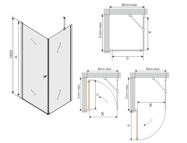 Dušikabiin Mexen Pretoria 80x70,80,90,100 cm, gold hind ja info | Dušikabiinid | hansapost.ee