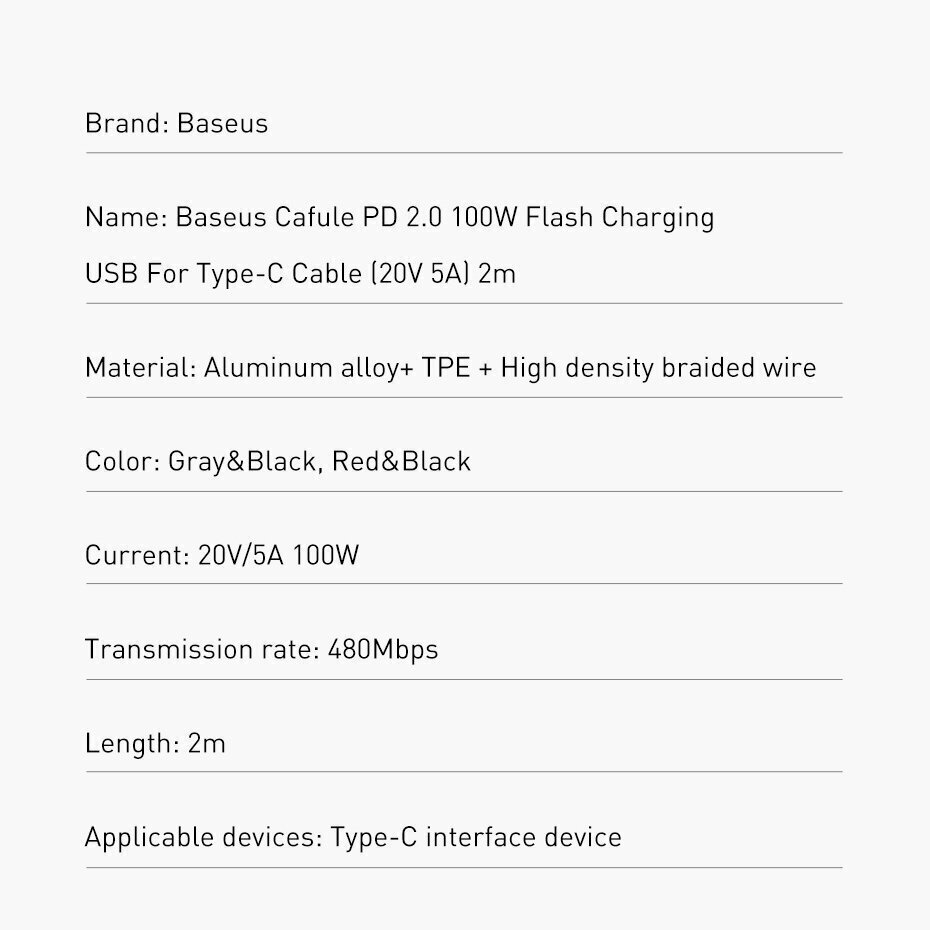 Telefonijuhe Baseus USB Typ C PD 2.0 100W 20V 5A(CATKLF-ALG1) цена и информация | Mobiiltelefonide kaablid | hansapost.ee