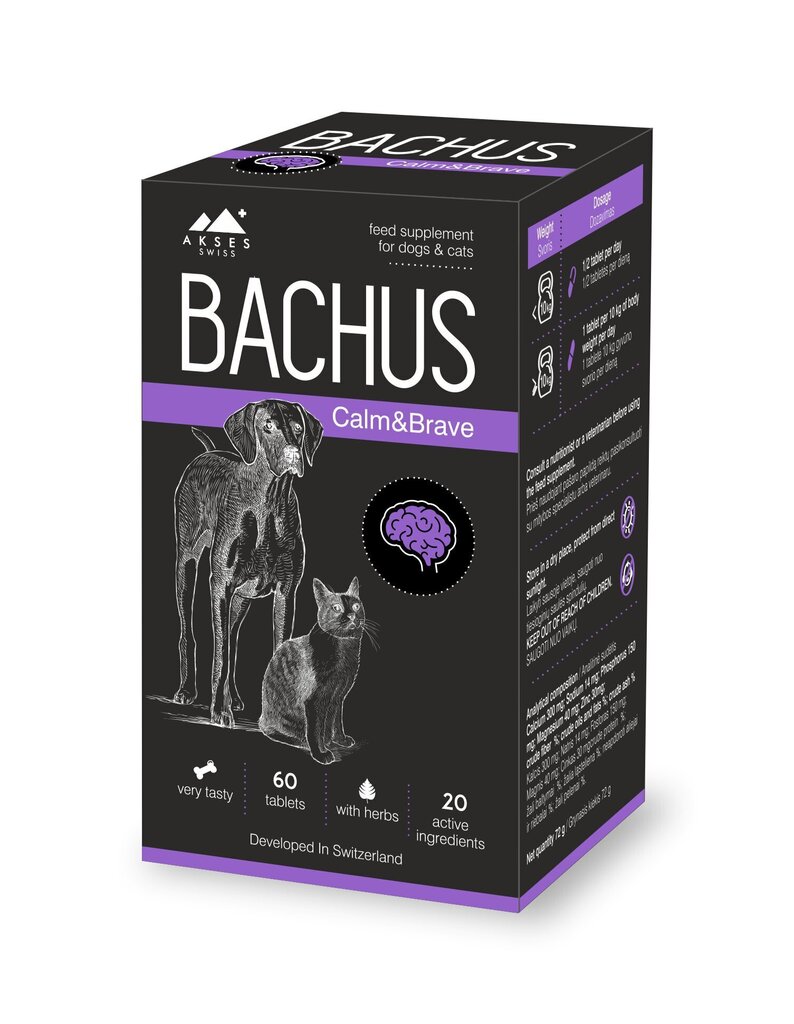 Toidulisand Bachus Calm&Brave, 60 tabletti. hind ja info | Vitamiinid ja parasiiditõrje | hansapost.ee