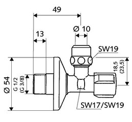 Nurgaventiil Schell 1/2'' x 3/8'', d Ø10 mm hind ja info | Torude ühendused ja ventiilid | hansapost.ee
