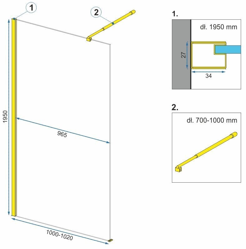 Dušisein REA Aero Gold 90,100,110,120 cm hind ja info | Dušiseinad ja dušiuksed | hansapost.ee