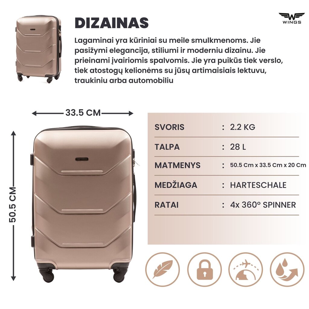 Väike kohver Wings Peacock, XS, helepruun hind ja info | Kohvrid, reisikotid | hansapost.ee
