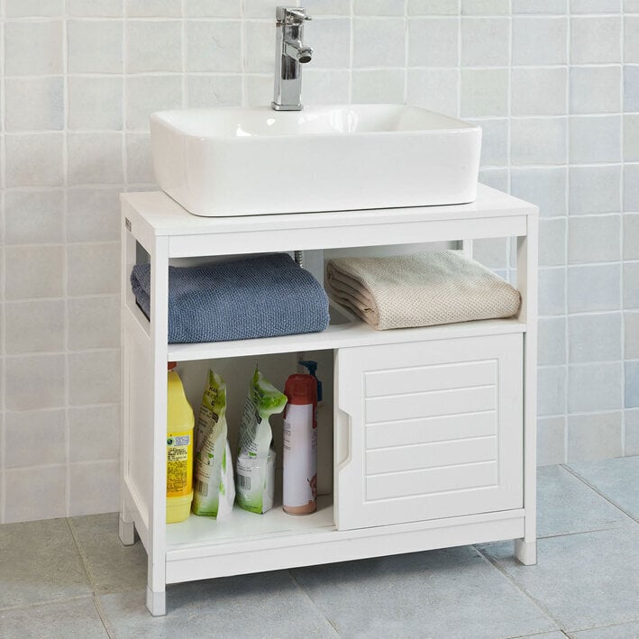 Eraldiseisev vannitoa valamukapp SoBuy FRG128-W, valge цена и информация | Vannitoakapid | hansapost.ee