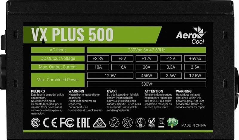 Aerocool PGS VX-500Plus hind ja info | Toiteplokid | hansapost.ee