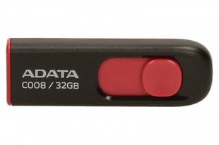 Mälupulk Adata C008 32GB, USB 2.0, must/punane hind ja info | Mälupulgad | hansapost.ee