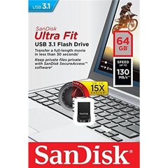 Mälupulk SanDisk Ultra Fit 64GB USB 3.1, must (SDCZ430-064G-G46) цена и информация | USB накопители данных | hansapost.ee