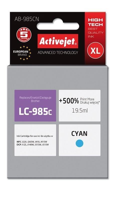 Kassett "Activejet AB-985CN" XL (Brother LC985C) tindiprinteritele, sinine цена и информация | Tindiprinteri kassetid | hansapost.ee
