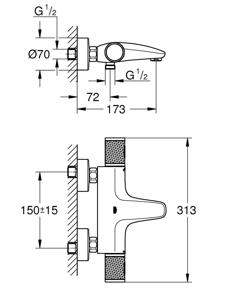 Termostaadiga vannisegisti Grohe Grohtherm 1000 Performance, kroomitud, 34779000 hind ja info | Vannitoa segistid | hansapost.ee