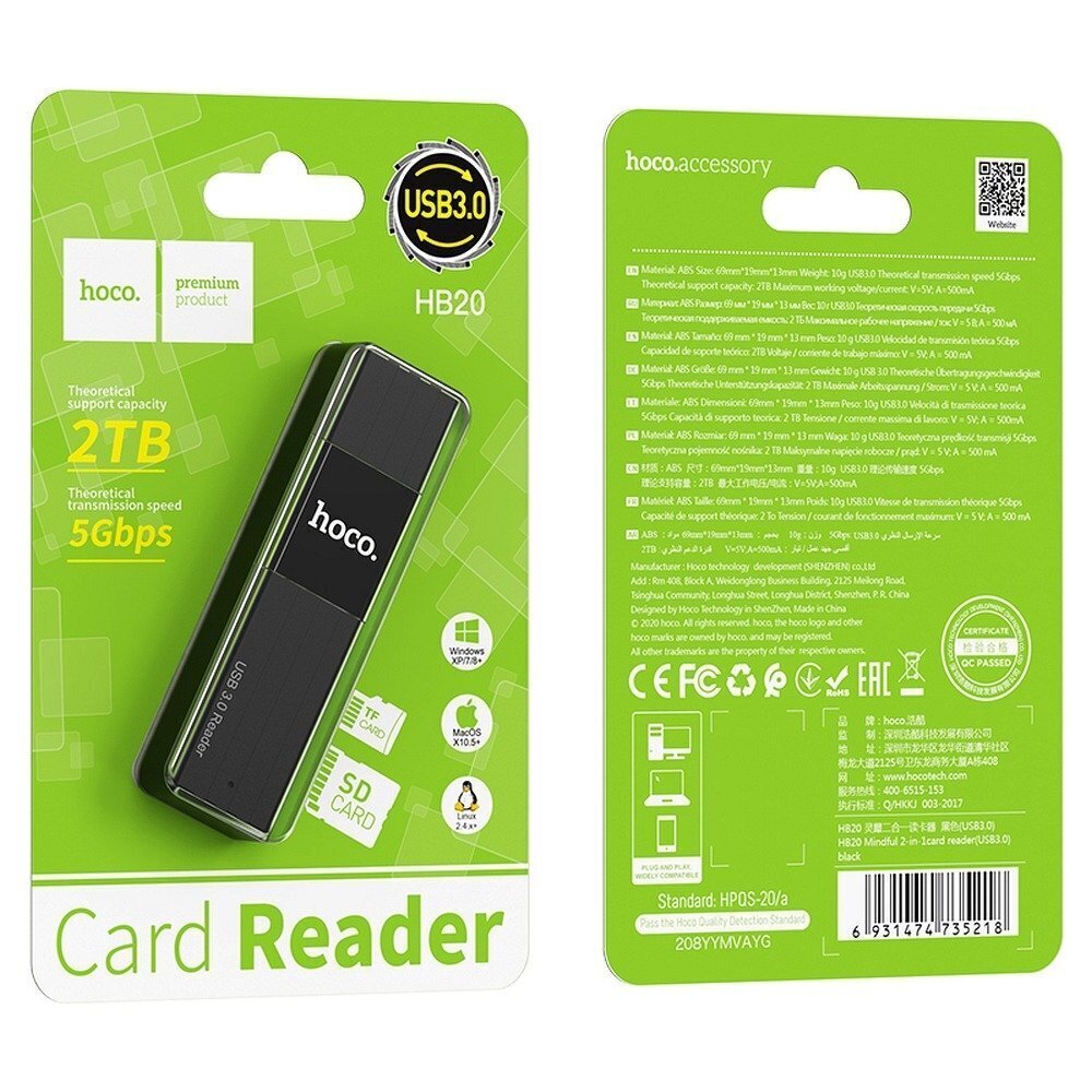 Hoco HB20 USB 3.0 2in1 Memory Card Reader цена и информация | USB adapterid ja jagajad | hansapost.ee