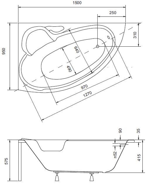 Nurgavann Besco Bianka Esiseinaga Vasakpoolne, 150x95 hind ja info | Vannid | hansapost.ee