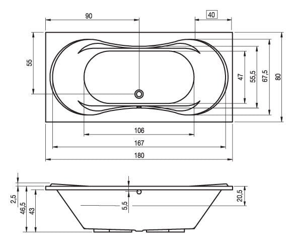 Vann RIHO Supreme180x80 cm hind ja info | Vannid | hansapost.ee