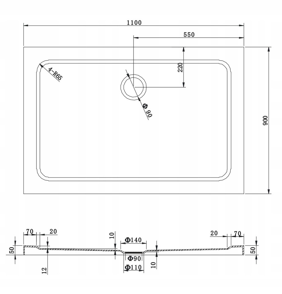 Ristkülikukujuline dušialus Mexen Slim sifooniga, 110x70,110x80,110x90,110x100 cm цена и информация | Dušialused | hansapost.ee