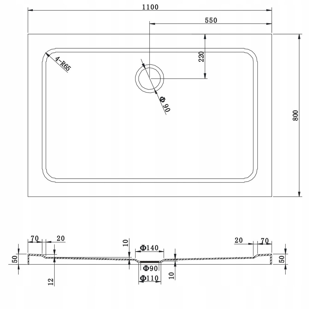 Ristkülikukujuline dušialus Mexen Slim sifooniga, 110x70,110x80,110x90,110x100 cm hind ja info | Dušialused | hansapost.ee