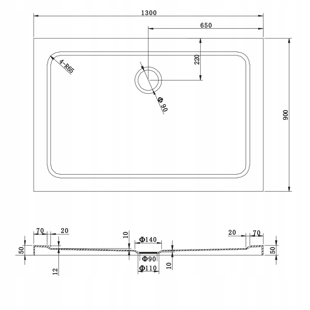 Ristkülikukujuline dušialus Mexen Slim sifooniga, 130x70,130x80,130x90,130x100 cm hind ja info | Dušialused | hansapost.ee