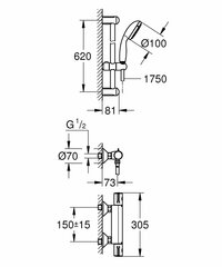 Grohetherm 800 dušitermostaat dušikomplektiga tempesta II, kroom 34565001 hind ja info | Grohe Dušikabiinid ja lisatarvikud | hansapost.ee