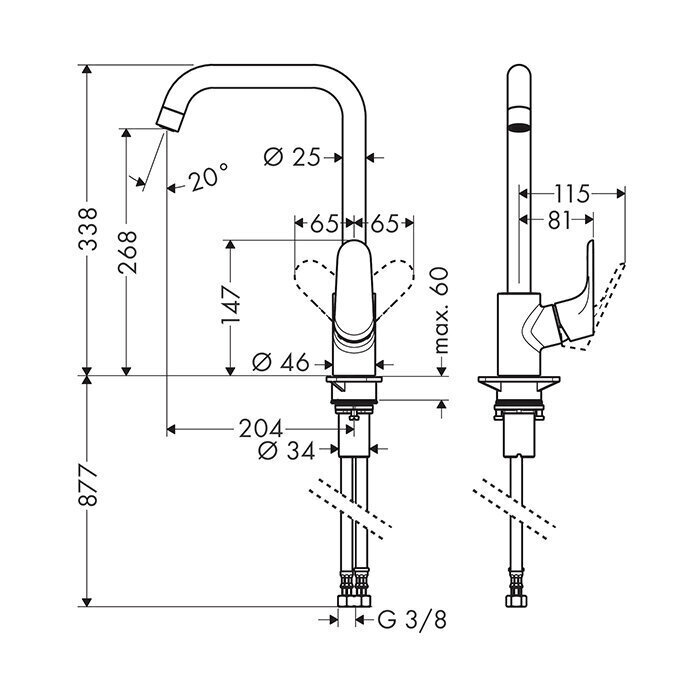 Hansgrohe Focus M41 köögisegisti, Matt Black, 31820670 hind ja info | Köögisegistid | hansapost.ee