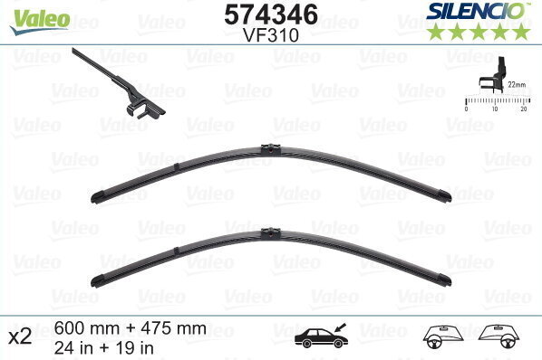 Kojameeste komplekt Valeo Silencio VF310 600/475mm AUDI, SKODA, VW hind ja info | Kojamehed | hansapost.ee