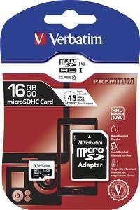 Mälukaart Verbatim - Micro SDHC 16GB Class10 UHS-I + Adapter цена и информация | Fotoaparaatide mälukaardid | hansapost.ee