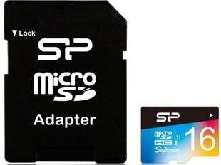 Silicon Power mälukaart microSDHC 16GB Superior UHS-I U1 + adapter hind ja info | Silicon Power Mobiiltelefonid, fotokaamerad, nutiseadmed | hansapost.ee