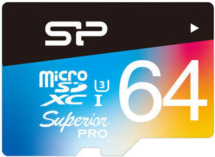 Silicon Power mälukaart microSDXC 64GB Superior Pro Color U3 + adapter hind ja info | Fotoaparaatide mälukaardid | hansapost.ee