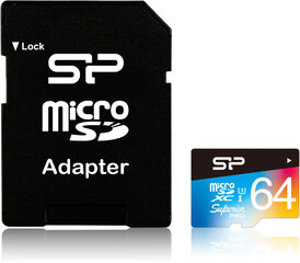 Карта памяти Silicon Power microSDXC 64ГБ Superior Pro Color U3 + адаптер цена и информация | Карты памяти для фотоаппаратов, камер | hansapost.ee