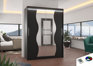 Riidekapp LED valgustusega ADRK Furniture Renzo, must цена и информация | Шкафы | hansapost.ee