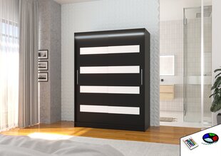 Riidekapp LED valgustusega ADRK Furniture Martinez, must/valge hind ja info | Kapid | hansapost.ee