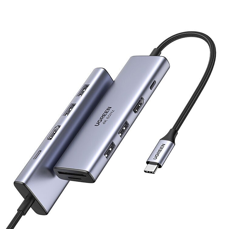 Ugreen 6in1 multifunctional USB Type C HUB - 2x USB 3.2 Gen 1 / HDMI 4K 60Hz / SD and TF memory card reader / USB Type C PD 100W gray (60384 CM511) цена и информация | Mobiiltelefonide kaablid | hansapost.ee
