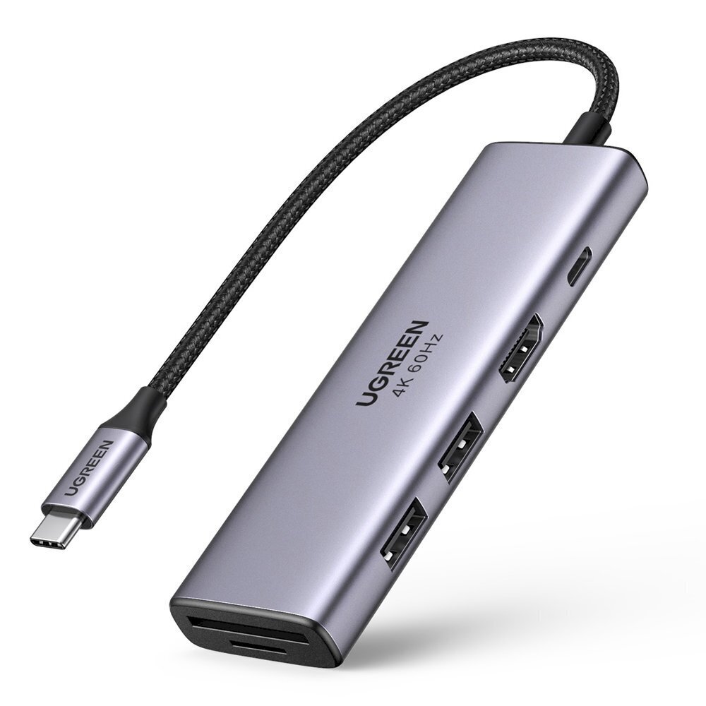 Ugreen 6in1 multifunctional USB Type C HUB - 2x USB 3.2 Gen 1 / HDMI 4K 60Hz / SD and TF memory card reader / USB Type C PD 100W gray (60384 CM511) цена и информация | Mobiiltelefonide kaablid | hansapost.ee
