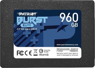 SSD|PATRIOT|Burst Elite|960GB|SATA 3.0|3D NAND|Kirjutuskiirus 320 MBait/s|Lugemiskiirus 450 MBait/s|2,5"|TBW 400 TB|PBE960GS25SSDR hind ja info | Sisemised kõvakettad | hansapost.ee