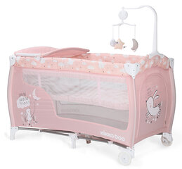 Дорожная кроватка манеж с двухуровневым дном Kikkaboo Dolce Sonno Pink Rabbits цена и информация | Манежи для детей | hansapost.ee