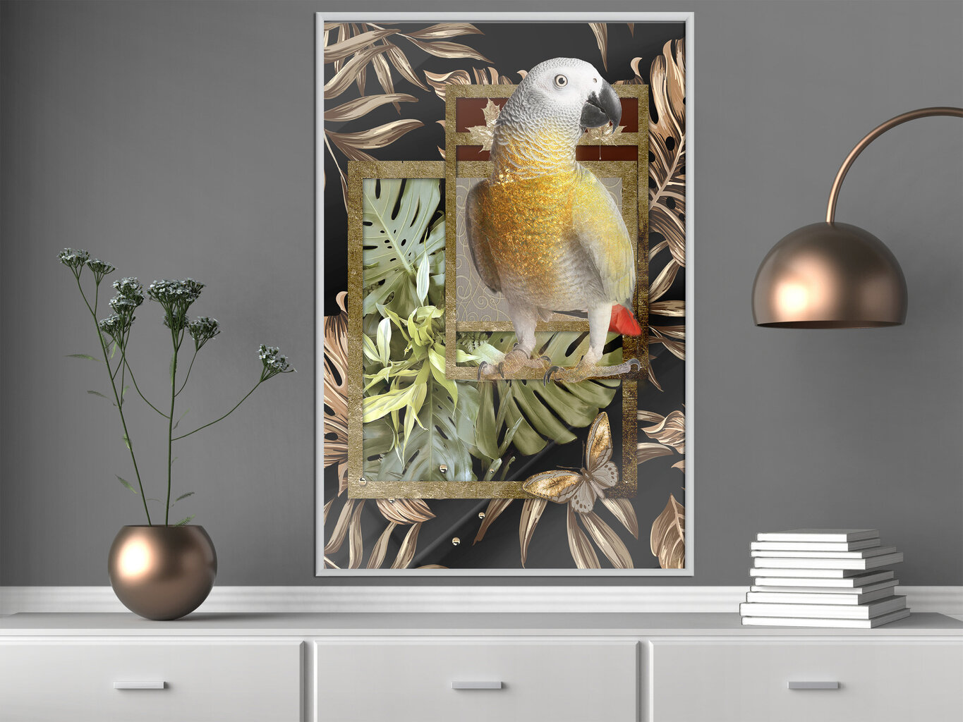 Poster Composition with Gold Parrot цена и информация | Seinapildid | hansapost.ee