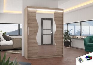 Riidekapp LED valgustusega ADRK Furniture Renzo, helepruun hind ja info | Kapid | hansapost.ee
