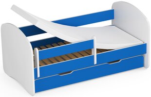 Кровать с матрасом, ящиком для постельного белья и съемной защитой NORE Smile, 140x70 см, белый/синий цена и информация | Детские кровати | hansapost.ee