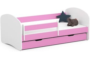 Voodi koos madratsi, voodipesukasti ja eemaldatava kaitsepiirdega NORE Smile, 160x80 cm, valge/roosa hind ja info | Lastevoodid | hansapost.ee