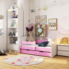 Кровать с матрасом, ящиком для постельного белья и съемной защитой для NORE Smile, 160x80 см, белый/розовый цена и информация | Детские кровати | hansapost.ee
