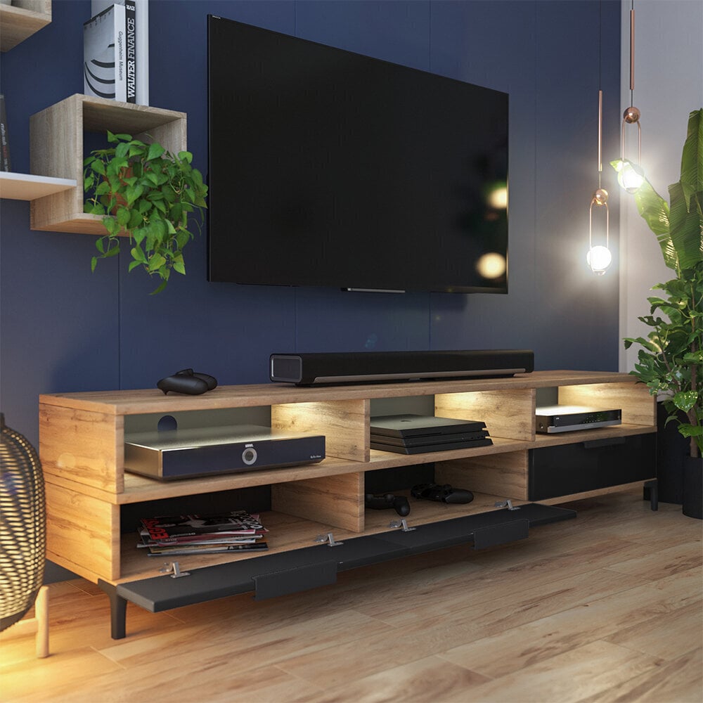 TV-laud Selsey Rikke LED, pruun/must hind ja info | Televiisori alused | hansapost.ee