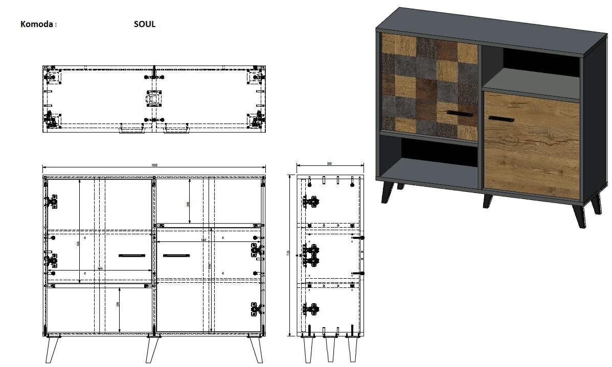 Kummut Cama Meble Soul 2D, hall/pruun hind ja info | Kummutid | hansapost.ee