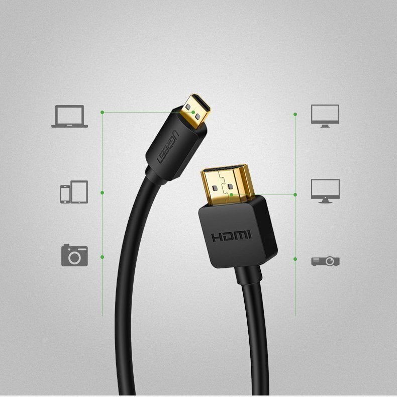 Ugreen (HD127), HDMI, 4K 3D 1,5 m, must hind ja info | Mobiiltelefonide kaablid | hansapost.ee