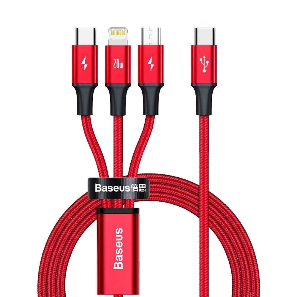 Baseus Rapid 3in1 USB Typ C - USB Typ C / Lightning / micro USB cable 20 W 1,5 m red (CAMLT-SC09) hind ja info | Mobiiltelefonide kaablid | hansapost.ee