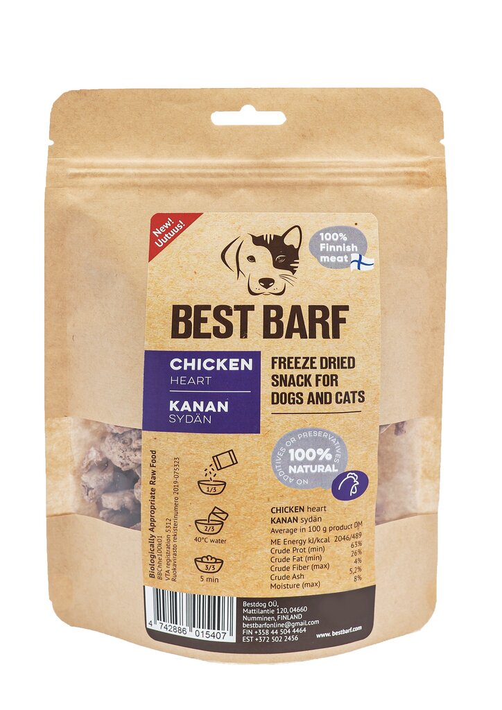 Bestbarf lüofliseeritud kanasüdamed, 50g цена и информация | Koerte maiused | hansapost.ee