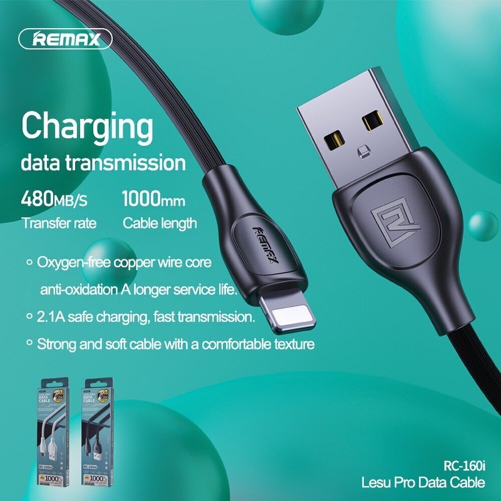 REMAX-kaabel USB iPhone Lightning 8-pin Lesu Pro 2,1A RC-160i must цена и информация | Mobiiltelefonide kaablid | hansapost.ee