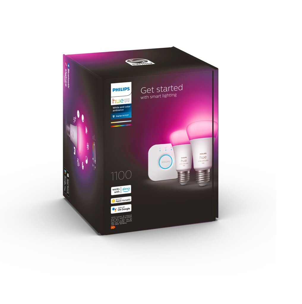 Philips Hue White and Color ambiance stardikomplekt 2x E27 1100lm A60 + sild price and information | Lambipirnid ja LED-pirnid | hansapost.ee