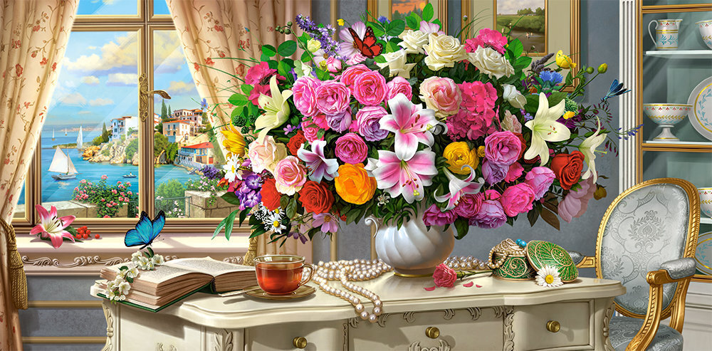 Pusle Castorland Puzzle Summer Flowers and Cup of Tea, 4000-osaline hind ja info | Pusled lastele ja täiskasvanutele | hansapost.ee